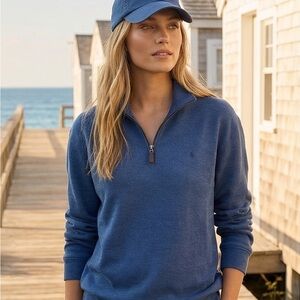 NWT Polo by Ralph Lauren Navy Blue Estate Preppy Quarter Half-Zip Sweater